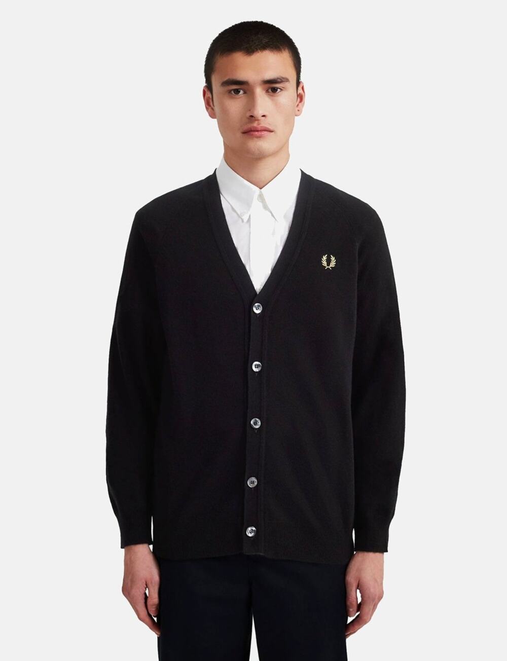 Fred Perry Reissues Made in Italy 100% Wool Cardigan Black M Preppy Minimalist